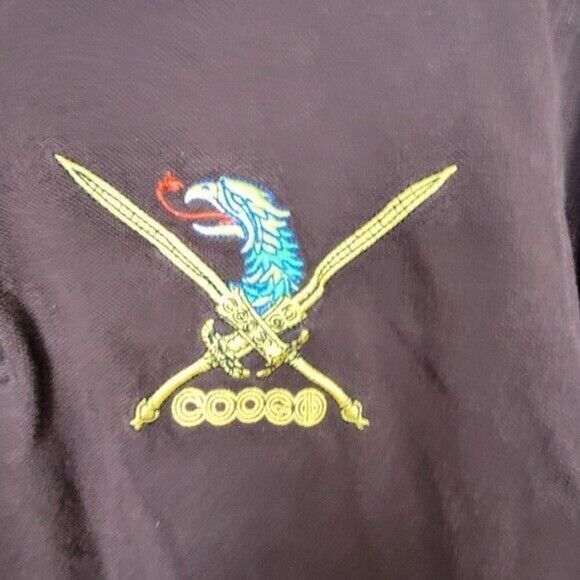Coogi Mens Long Sleeve Brown Rugby Polo with Embroidery Dragon Bird Swords XL - Picture 3 of 6